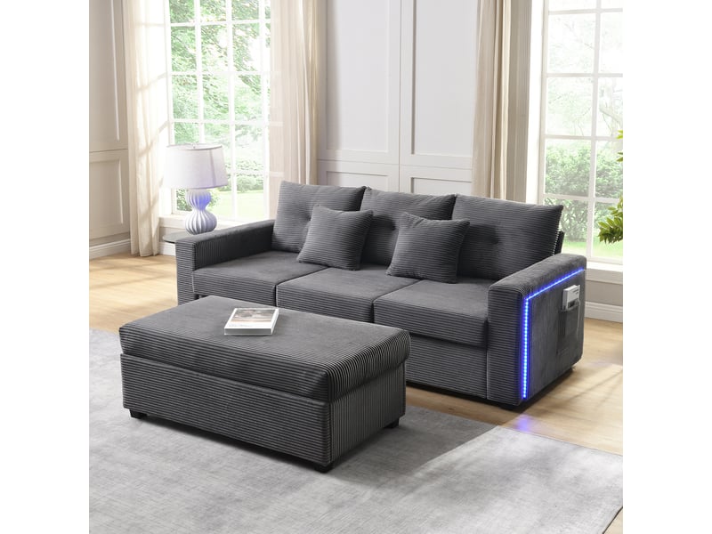 Canapé modulable, canapé 3 places, led, design moderne, pour salon, avec pouf, format adapté au salon, pour intérieur - Conforama C