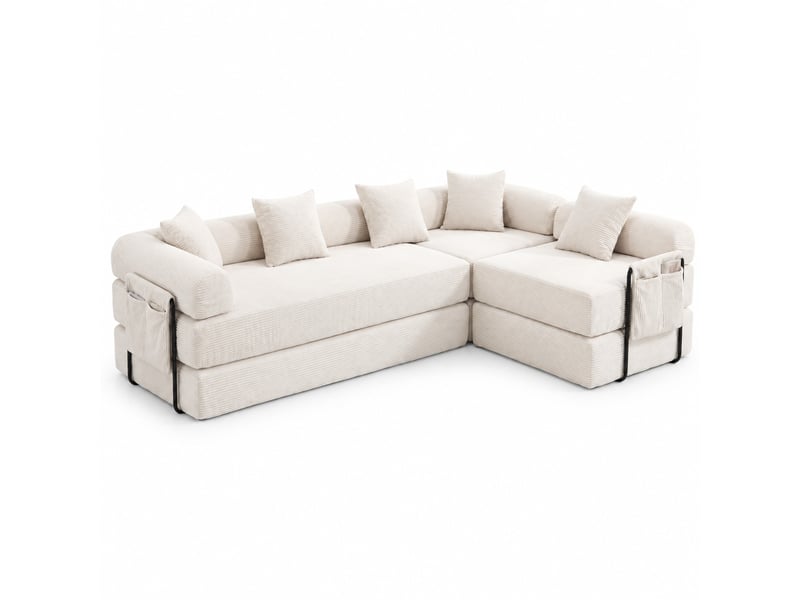  Canapé modulable modenvie 4 places en velours côtelé beige 270 x 180 x 64 cm  - Conforama A