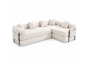 Canapé modulable modenvie 4 places en velours côtelé beige 270 x 180 x 64 cm