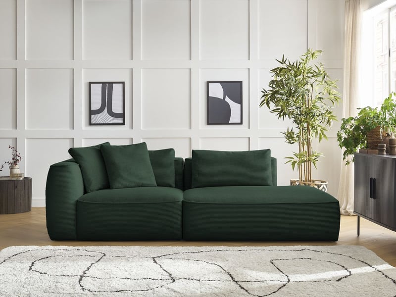  Bobochic canapé droit fixe 3 places leopold velours côtelé vert foncé  accoudoir gauche LEOPOLD - Conforama C