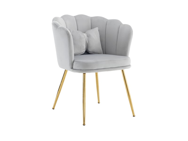  Lot de 2 fauteuils 58x63x77 cm, dossier à pétales, pieds en métal doré, coussins décoratifs, confortable, velours gris  - Conforama A