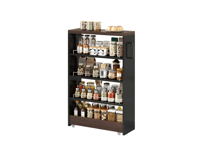 Desserte de rangement étroite 55x12x85 cm – 4 étagères réglables sur roulettes – noir et marron pour salle de bain  - Conforama A
