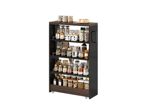 Desserte de rangement étroite 55x12x85 cm – 4 étagères réglables sur roulettes – noir et marron pour salle de bain
