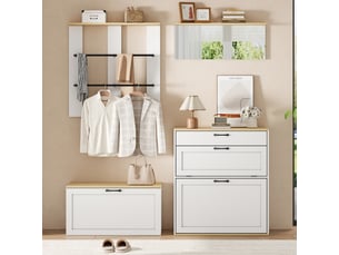 Ensemble vestiaire tcqpz modulable avec meuble à chaussures miroir et rangement 156 x 36 x 176 cm mdf blanc et bois naturel