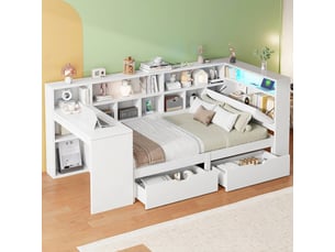 Lit avec rangement 90x200 cm <strong></strong>  <strong></strong> coloris blanc
