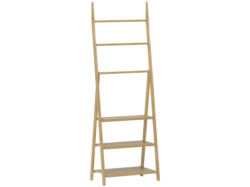  Étagère salle de bain en bambou pliable 3 niveaux étagère à échelle porte-serviettes 53,5x30x153cm effet bois naturel  - Conforama A