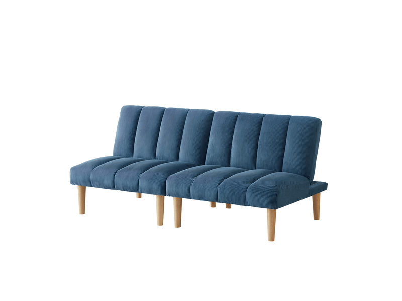 Canapé convertible 2 places 167x82x72 cm bleu en velours côtelé, dossier réglable 3 positions sans accoudoirs  - Conforama A