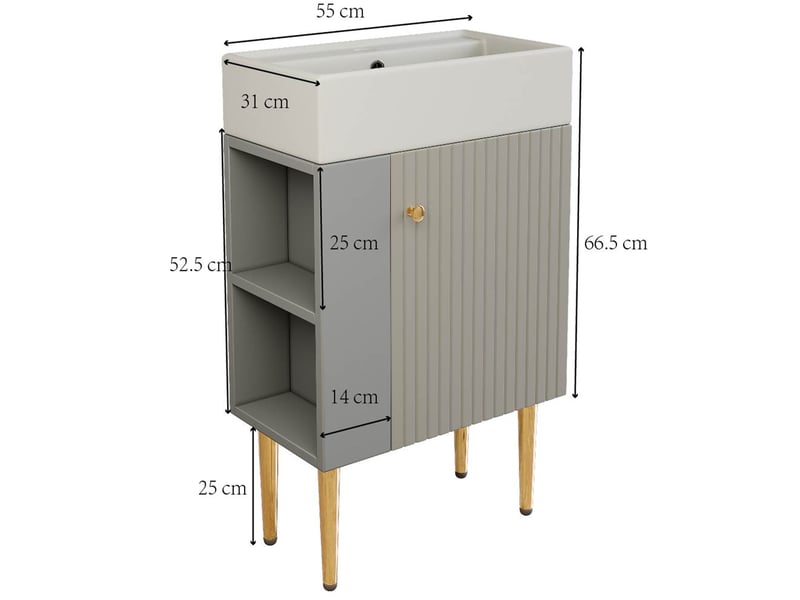  Meuble vasque de salle de bain 52.6x32.28x68.5 cm sur pied mdf gris et blanc  - Conforama C