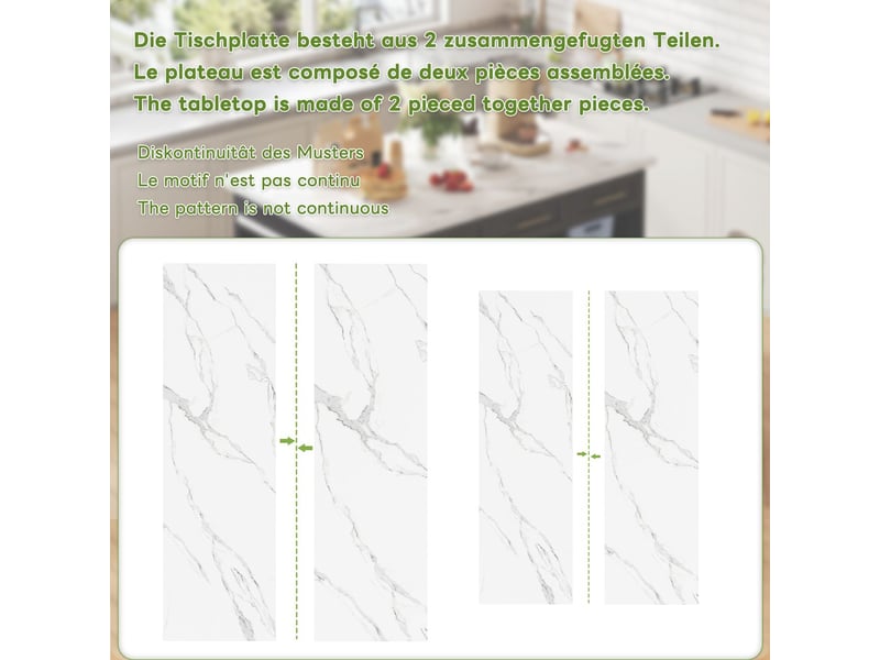  Îlot de cuisine meuble de cuisine rangement intégré table repas extensible plateau en bois effet marbre blanc conception multifonctionnelle espace repas convivial  - Conforama E