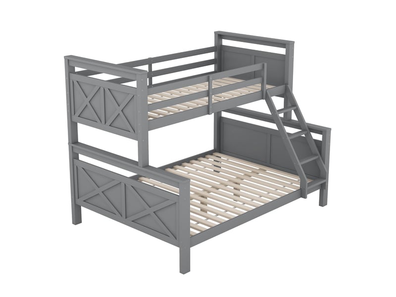  Lit superposé gris 90x200 et 140x200 pour enfants adolescents et adultes, avec échelle et barrières de sécurité  - Conforama R