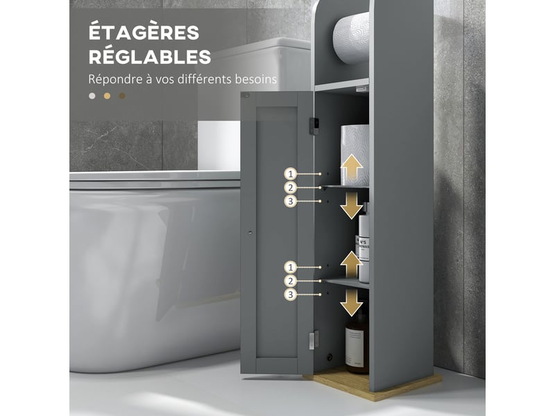  Meuble de salle de bain porte-papier toilette avec placard mdf gris 20 x 20 x 80 cm  - Conforama E