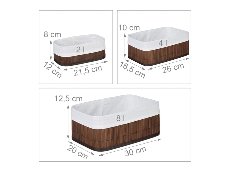  Lot de 3 boîtes de rangement en bambou pratiques pour salle de bain 8 x 21,5 x 12 cm en bambou naturel 13_0005961  - Conforama B