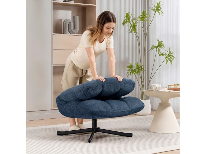  Fauteuil d'accent pivotant 75x95x90cm – fauteuil lounge individuel avec assise 360° et pieds croisés en métal –  chenille - bleu foncé  - Conforama E