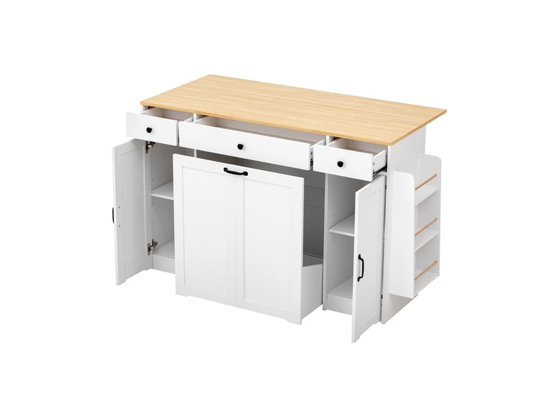 Buffet de cuisine 136 cm avec 3 tiroirs et 2 portes, meuble de rangement avec plateau effet bois, armoire vaisselle pour salle à manger - blanc et bois - Conforama A