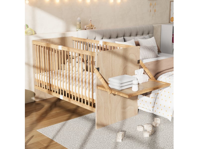 Lit bébé multifonction 70 x 140 cm en bois de pin avec table à langer pliable - Conforama E