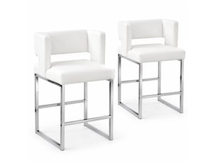 Lot de 2 tabourets de bar 53x48x91 cm, blanc, pu, métal argenté, chaises hautes assise carrée, cuisine