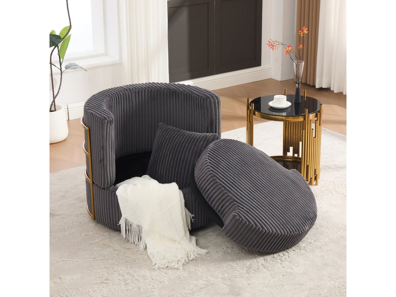 Fauteuil pivotant 360° avec rangement sous l'assise, dossier enveloppant et mousse haute densité, en velours côtelé gris - Conforama C
