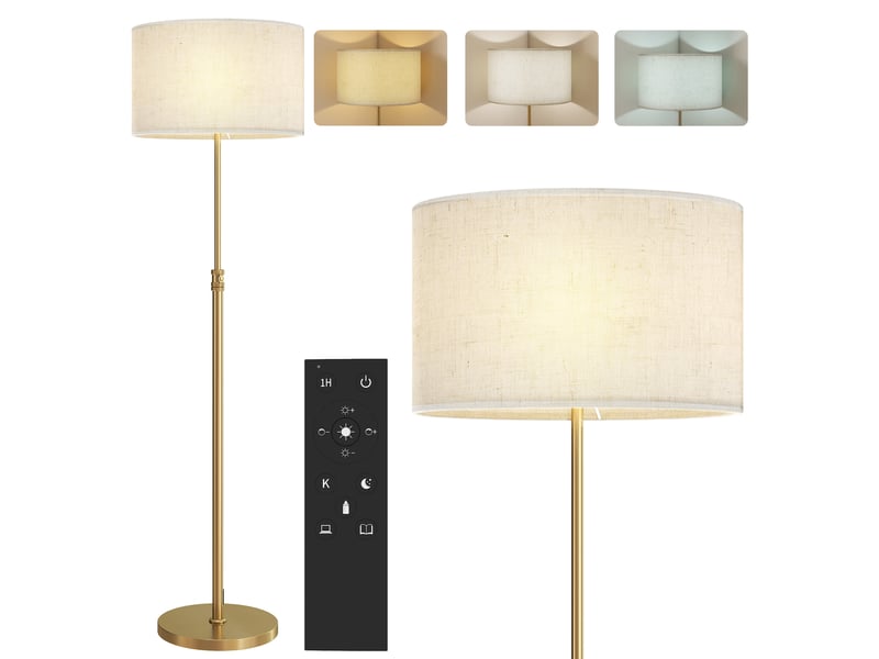 Lampadaire sur pied salon, lampe sur pied dimmable avec télécommande, abat-jour en lin, hauteur réglable 133-168cm, doré  - Conforama B