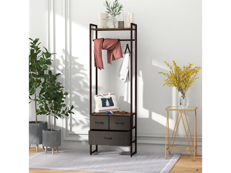  Portant à vêtements avec 3 tiroirs en tissu, étagères de rangement et tringle de suspension, 58,5 x 30 x 178 cm, marron  - Conforama D