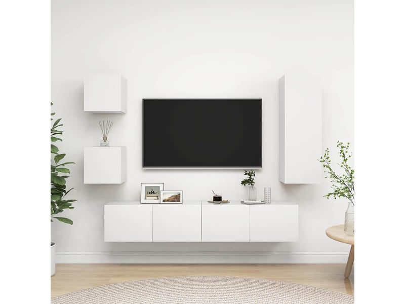  Ensemble de meubles tv - banc tv - meuble de rangement 5 pcs blanc bois d'ingénierie  - Conforama B