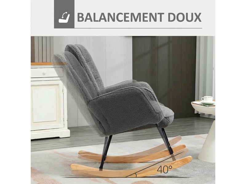 Fauteuil à bascule gris foncé, fauteuil d'allaitement confortable avec revêtement aspect polaire berbère, charge 120 kg  - Conforama R