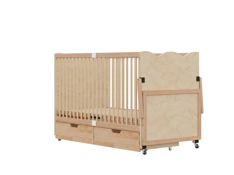 Lit bébé mobile 70×140×94,5 cm bois naturel, 4 hauteurs, tiroirs et table à langer - Conforama E