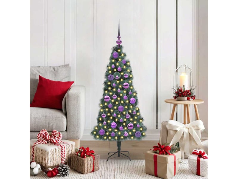 Sapin de noël, arbre de noël artificiel pré-éclairé avec set de boules vert - Conforama B