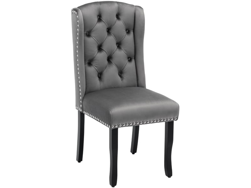  Lot de 6 chaises velours gris avec pieds bois pour salle à manger ou salon  - Conforama A