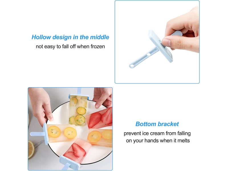  Lot de 9 moules à glace réutilisables avec pinceau, bâtonnets de glace et entonnoir pliable en silicone pour glaces, sorbets et crèmes glacées (bleu)  - Conforama E