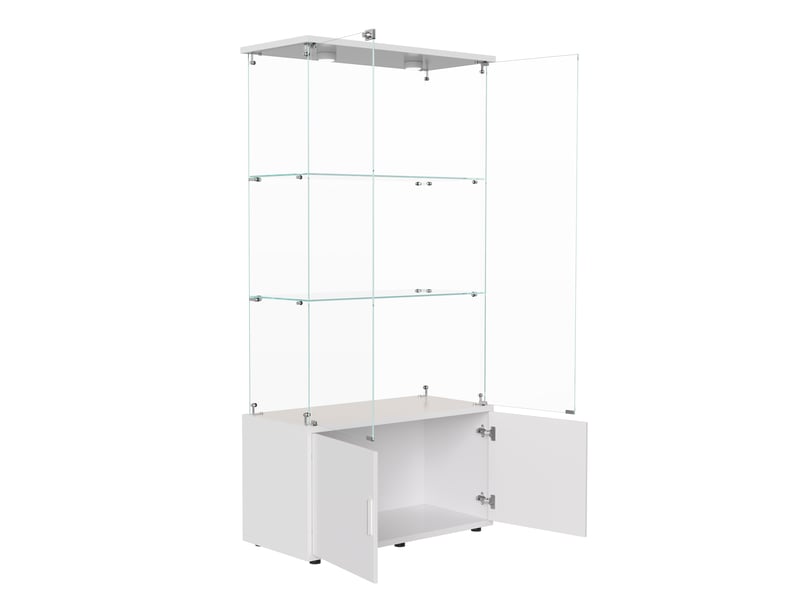  Vitrine en verre 3 niveaux avec meuble de rangement inférieur double porte - blanc - 78,5 x 35 x 164 cm - armoire d'exposition avec éclairage led  - Conforama E