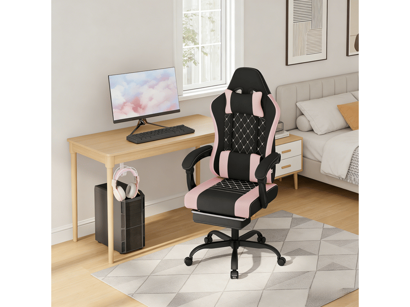 Chaise gaming ergonomique bicolore avec massage usb, repose-pieds et dossier inclinable 90° à 145°, pour le bureau - Conforama B