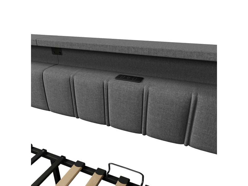  Lit de jour 90x200 gris en lin avec lit gigogne extensible 180x200, led, usb et 2 tiroirs  - Conforama R