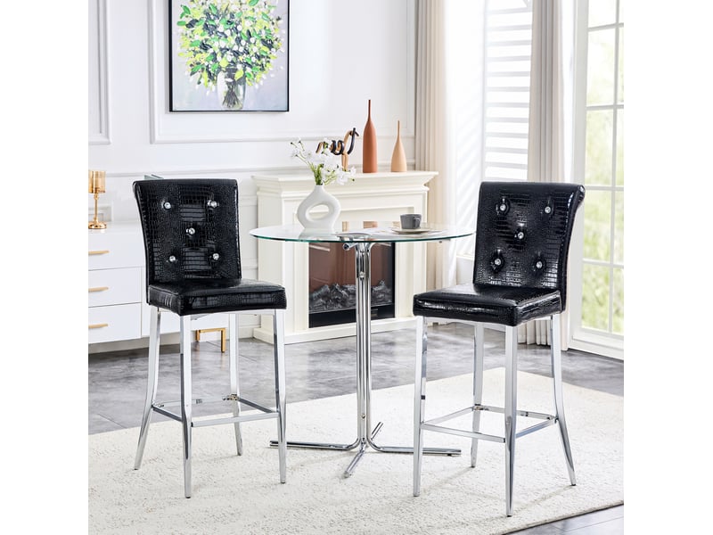  Tabouret de bar lot de 2 avec dossier capitonné et repose-pieds en similicuir noir chromé  - Conforama B