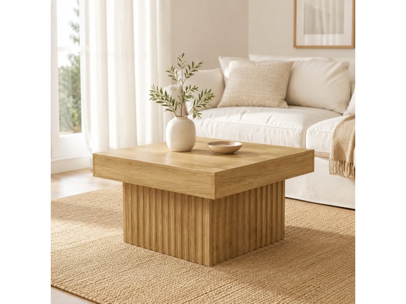  Table basse carrée 79x79x46 cm en panneau de particules et mdf, coloris naturel  - Conforama B