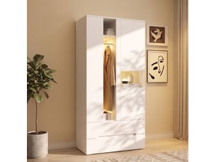 Armoire modenvie 3 portes avec led 90 x 50 x 200 cm blanche en mdf et verre