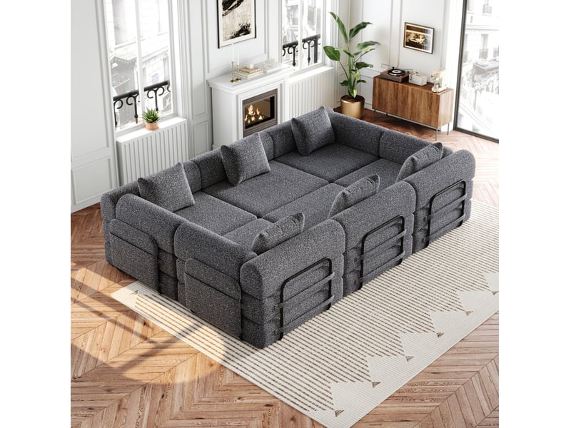  Canapé convertible modulaire modenvie 6 places en chenille gris avec rangement accoudoir 274 x 183,8 cm  - Conforama D