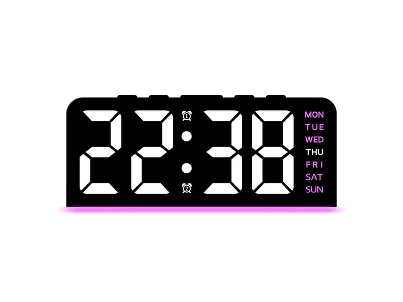  Réveil numérique, réveil led, avec veilleuse, quatre niveaux de luminosité réglables, horloge de chevet avec affichage de la semaine (rose)  - Conforama A