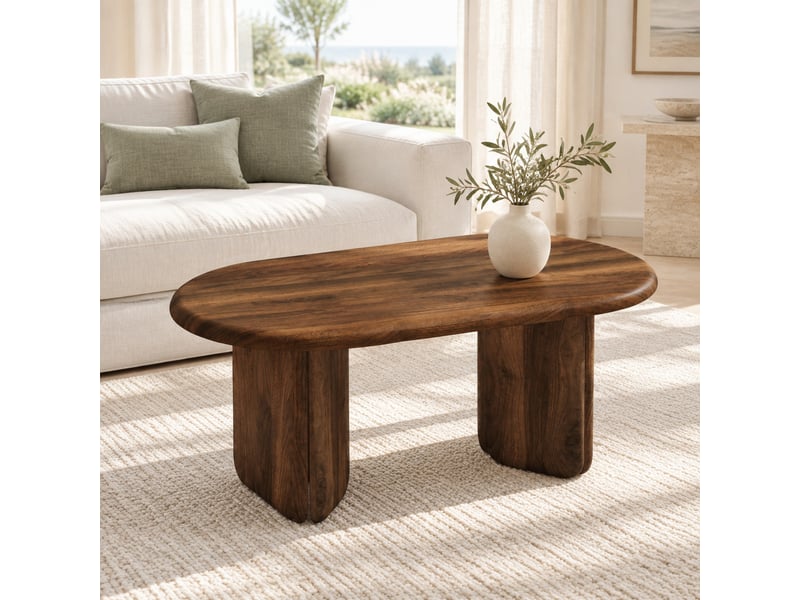  Table basse ovale 99x50x40 cm à pieds arrondis en mdf coloris noyer  - Conforama D