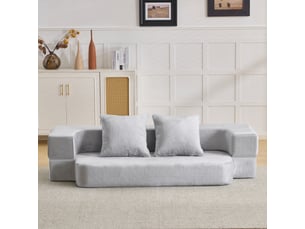 Canapé droit 2 places gris clair moderne avec coussins confortable salon chambre
