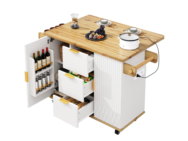  Desserte de cuisine 134x46x88 cm blanche effet bois avec plateau rabattable  - Conforama A