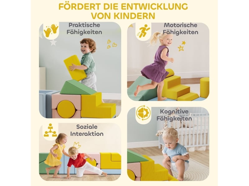  Set de modules souples enfant 160x40x40 cm multicolore en mousse, 12 pièces lavables pour jeu intérieur  - Conforama E