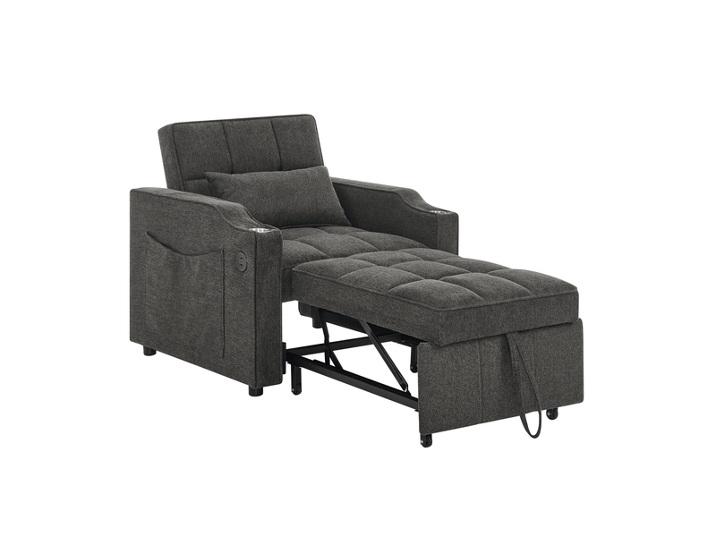  Fauteuil convertible 1 place gris foncé en tissu, couchage 190 cm, usb-c et dossier réglable 3 positions  - Conforama A