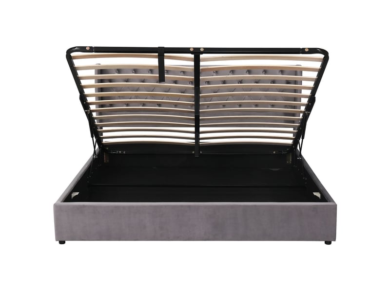 Lit double capitonné 180 x 200cm tête de lit réglable lit adult double cadre de lit en velours gris avec sommier à lattes lit coffre - Conforama A