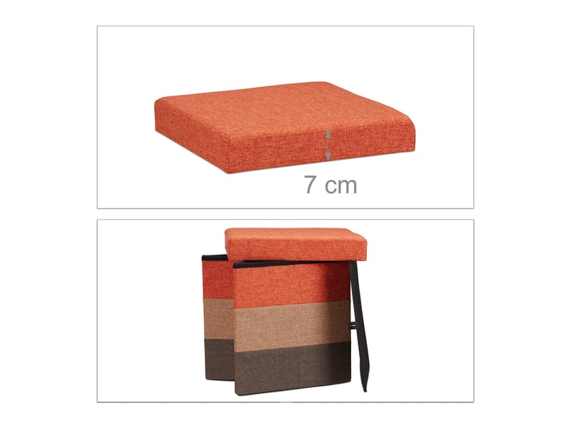  Tabouret pliable de rangement 38 x 38 x 38 cm assise confortable rayures modernes en imitation lin orange 13_0008616  - Conforama C