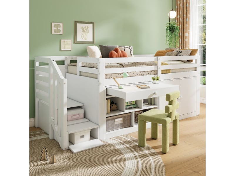 Lit mezzanine 90x200 cm coloris blanc mois massif lit enfant blanc - Conforama B