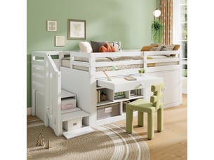 Lit mezzanine 90x200 cm <strong>MERAX</strong> <strong>lit enfant blanc</strong> coloris blanc