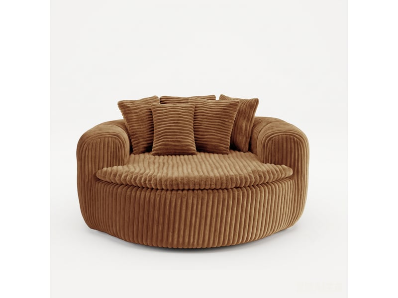 Fauteuil lounge 1 place 145 x 133 x 59 cm en velours côtelé marron, avec assise profonde, accoudoirs et 5 coussins DJ-W3463P5032758-ZMS - Conforama A
