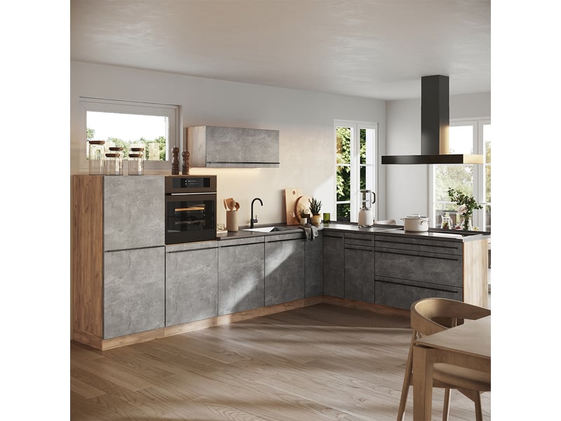  Vicco cuisine en angle, bétonchêne doré, 327 x cm sans plan de travail  - Conforama C