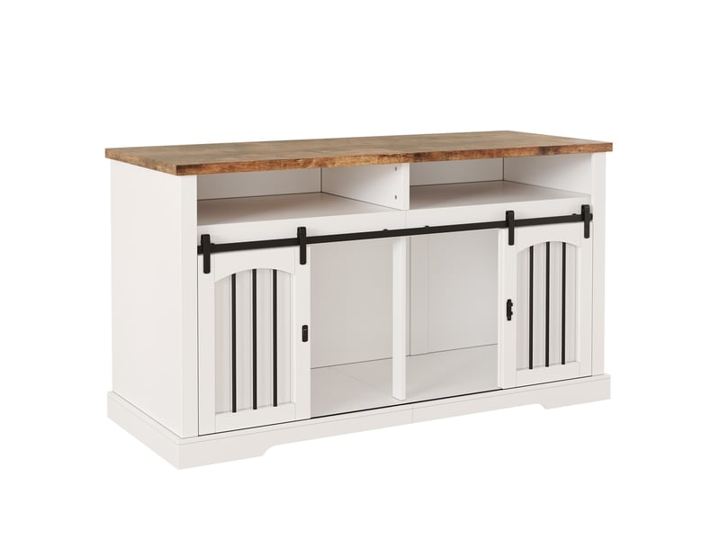  Meuble tv 153x60x85 cm – blanc et brun vintage – portes coulissantes verrouillables  - Conforama D