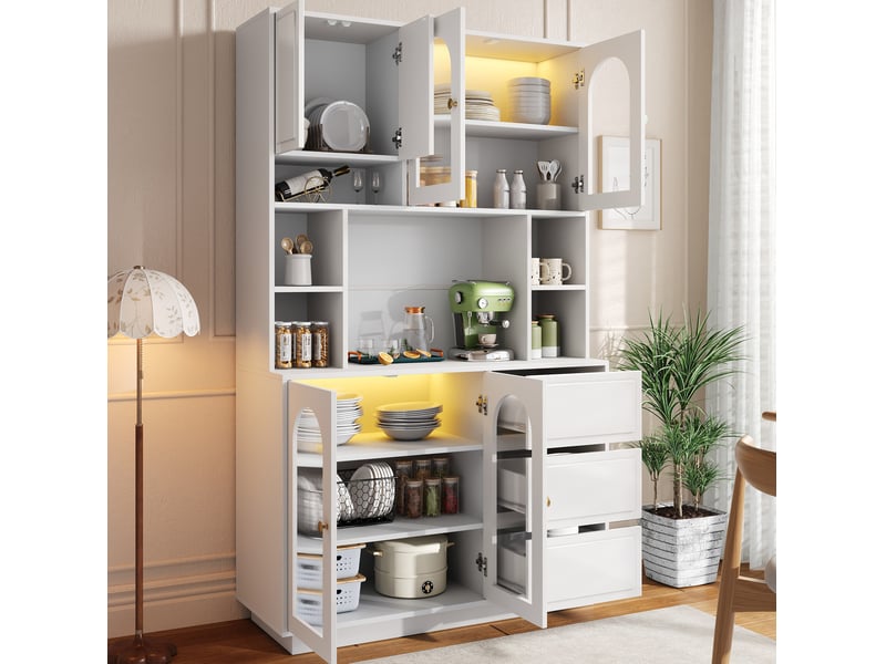  Buffet haut de cuisine 106 x 30 x 175 cm, mdf blanc, led réglable par application  - Conforama E